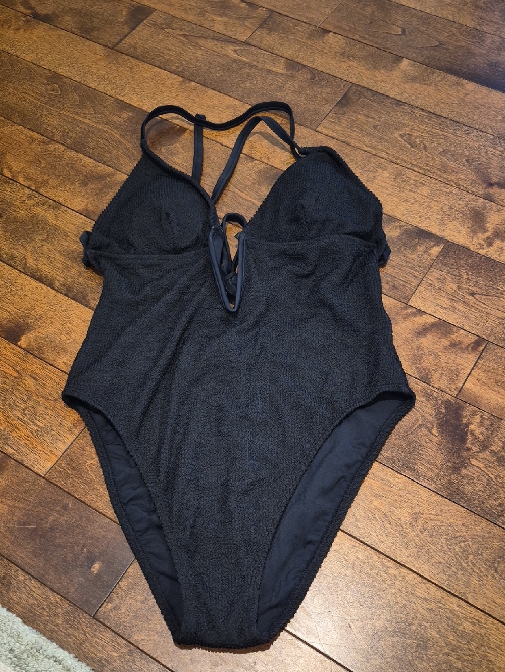 Good American Black Textured One-Piece Swimsuit